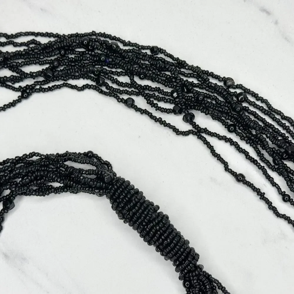 Black Beaded Multi Strand Tie Belt One Size (OS) ✨